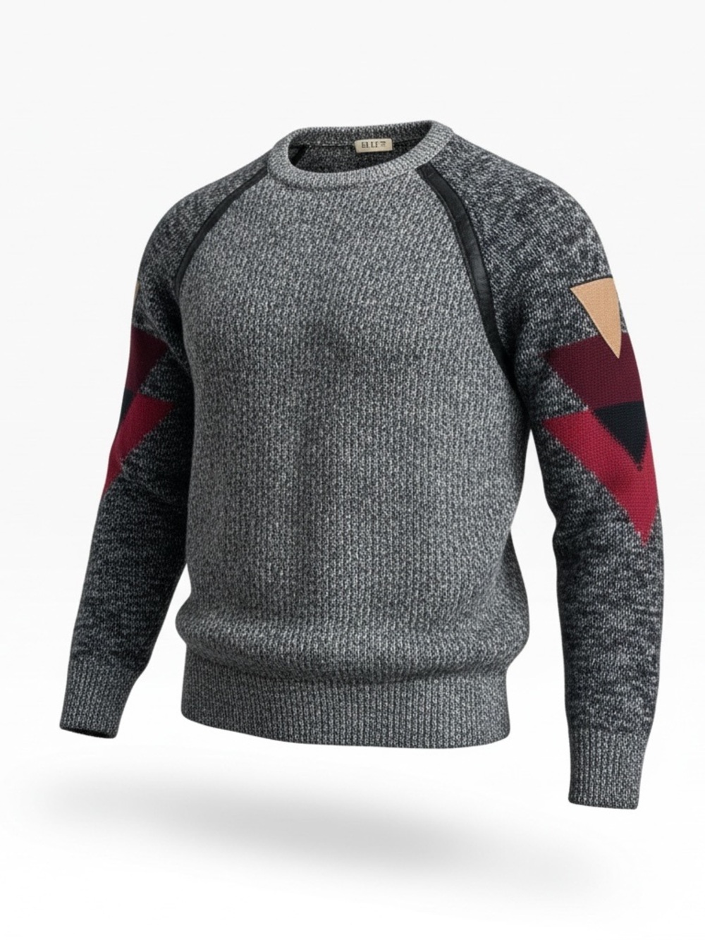 Vintage Wool Mohair blend Crewneck Sweater with Red and Tan accents - Medium